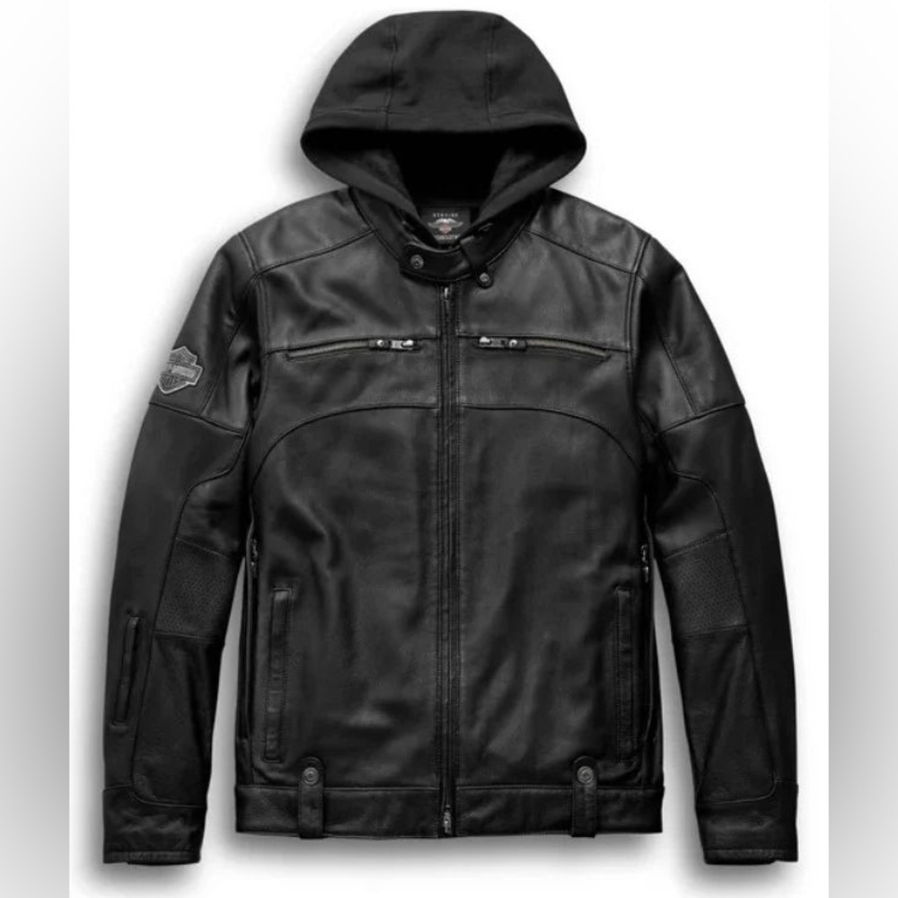 HARLEY DAVIDSON SWINGARM HOODED MOTORCYCLE LEATHER BIKER JACKET CONCEALED CARRY